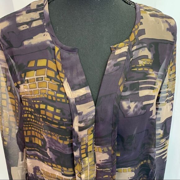 Melanie Lyne purple sheer transparent chiffon long sleeve blouse M - Picture 5 of 9